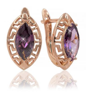 Серьги позолота Узкий кам. в 4х держат. на ажурном узком основании 