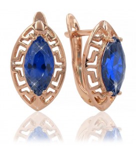 Серьги позолота Узкий кам. в 4х держат. на ажурном узком основании 