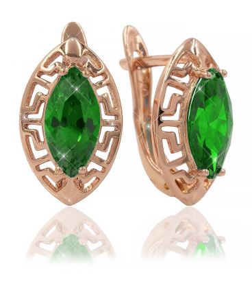 Серьги позолота Узкий кам. в 4х держат. на ажурном узком основании 