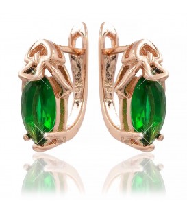 Серьги позолота Узкий камень, сверху мет. (рыбка)