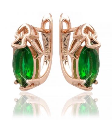 Серьги позолота Узкий камень, сверху мет. (рыбка)