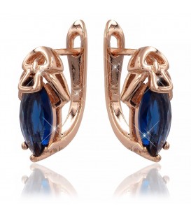 Серьги позолота Узкий камень, сверху мет. (рыбка)