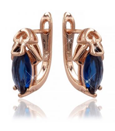 Серьги позолота Узкий камень, сверху мет. (рыбка)