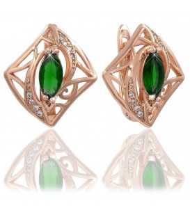 Серьги позолота Узкий камушек на ажурном ромбе