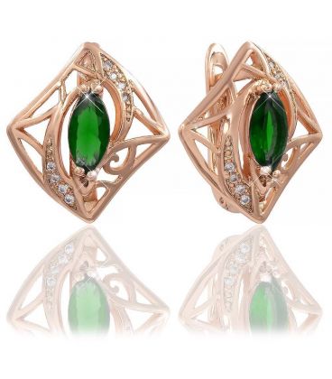 Сережки позолота Вузький камінчик на ажурному ромбі