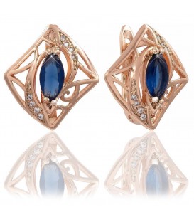 Сережки позолота Вузький камінчик на ажурному ромбі