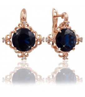 Серьги позолота Круглый камень 1,0 см в витой оправе (ромб) +4камня по углам