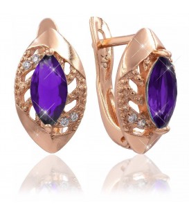 Серьги позолота Узкий камень на широком основании