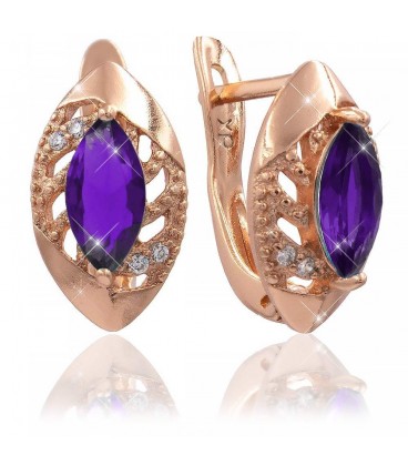 Серьги позолота Узкий камень на широком основании