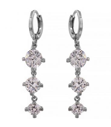 Сережки-підвіски «Ниточка з каміння» родій