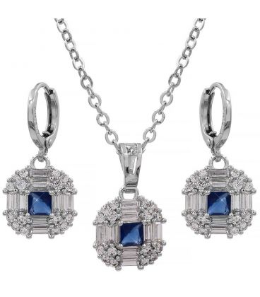 Набор серьги+подвеска на цепочке родиум