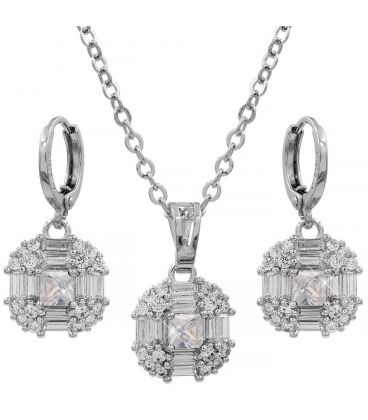 Набор серьги+подвеска на цепочке родиум