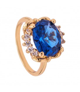 Кільце лимонна позолота "Овальний камінь в обідку з каміння"