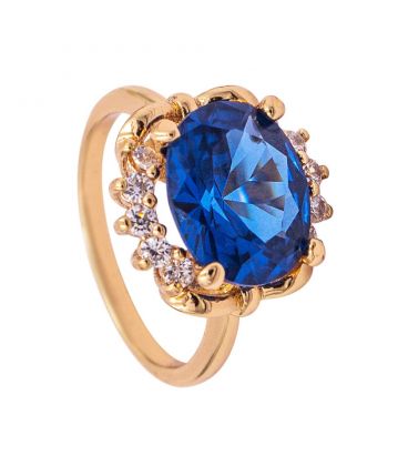 Кільце лимонна позолота "Овальний камінь в обідку з каміння"