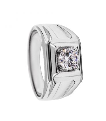 Кольцо родиум "Печатка с камнем"