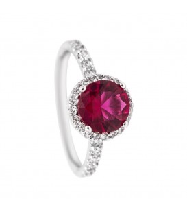 Кільце родіум з малиновим цирконієм.