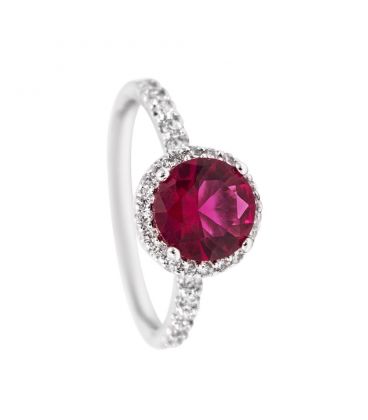 Кольцо родиум с малиновым цирконием