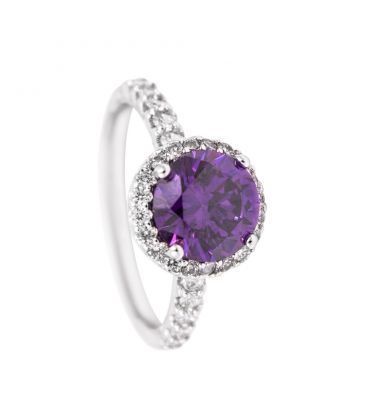 Кольцо родиум с малиновым цирконием