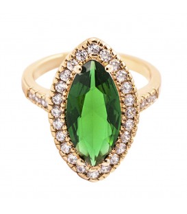 Кольцо Xuping лимонная позолота Маркиз с зеленым цирконом медицинское золото