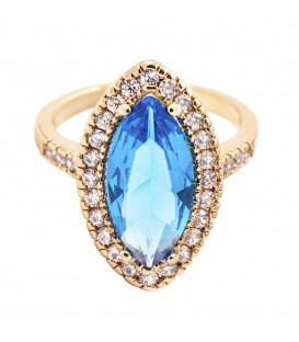 Кольцо Xuping лимонная позолота Маркиз с голубым цирконом медицинское золото