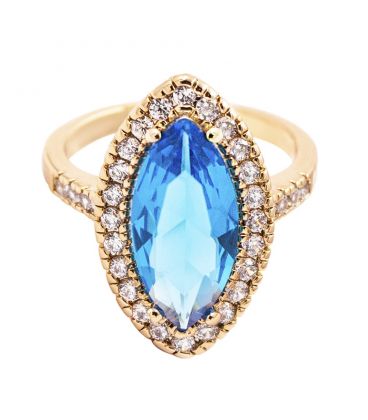 Кольцо Xuping лимонная позолота Маркиз с голубым цирконом медицинское золото
