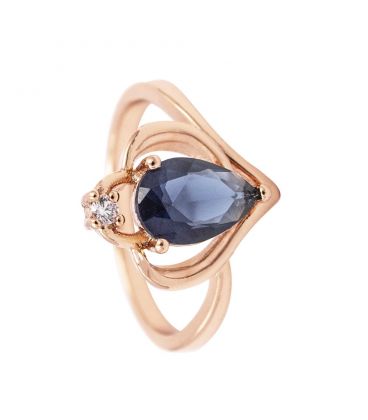 Кольцо позолота Капля-камень 