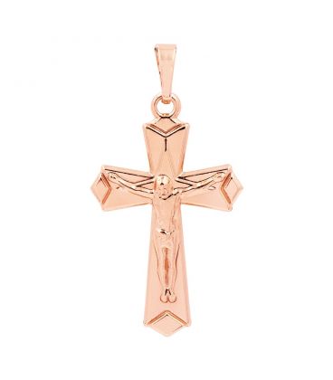 Подвеска позолота Крестик с распятием (плоский, угловатые края, 2,7 см)