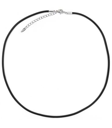 Шнурок на шию чорний каучуковий 0.3/55+5.5 см родіум