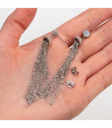 Сережки-гвоздики родій 10 ланцюжків на металевому капелюшку