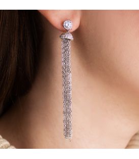 Серьги-гвоздики родий 10 цепочек на металлической шляпке