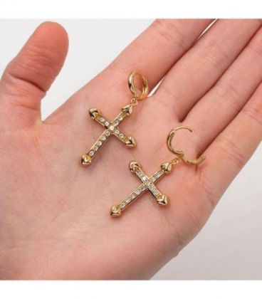 Серьги лимонная позолота, подвески, "Крестики"