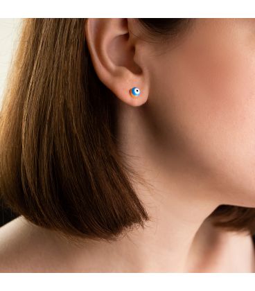 Серьги-гвоздики — лимонная позолота, "от сглаза" 0,5 см круглые, эмаль