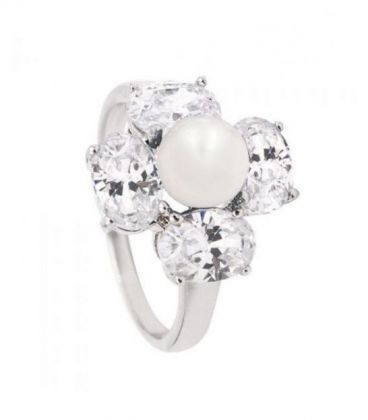 Кольцо “Цветок с жемчужинкой” родиум