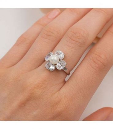 Кільце "Квітка з перлиною" родіум