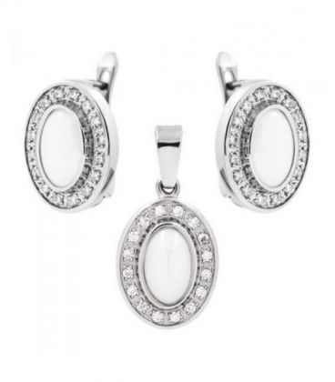 Набор керамической бижутерии, родий, серьги с кулоном, овалы