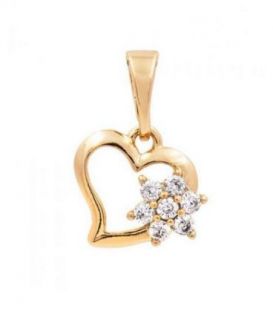 Подвеска "Цветочек на контуре сердца" лимонная позолота