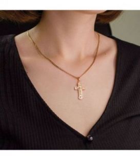 Подвеска Крестик с распятием, лимонная позолота