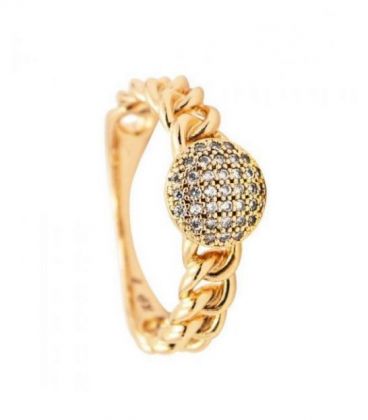 Кольцо лимонная позолота «Звенья» с мелкими камушками