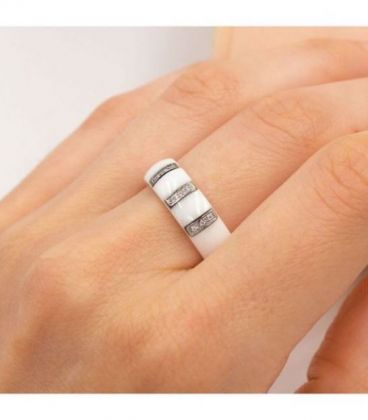 Кольцо "Полосочки" белая керамика