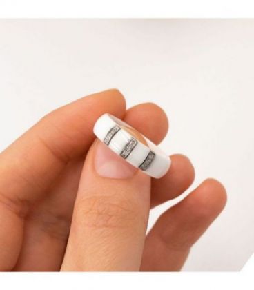 Кольцо "Полосочки" белая керамика