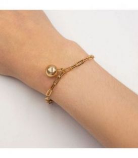 Браслет лимонная позолота, цепь, без камней с подвеской «Шарик»