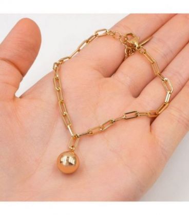 Браслет лимонная позолота, цепь, без камней с подвеской «Шарик»