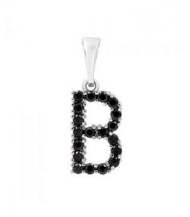 Подвеска "Буква B" чёрные цирконы родиум