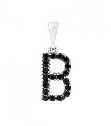 Подвеска "Буква B" чёрные цирконы родиум