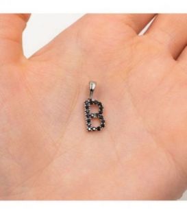 Подвеска "Буква B" чёрные цирконы родиум