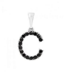 Подвеска "Буква C" чёрные цирконы родиум