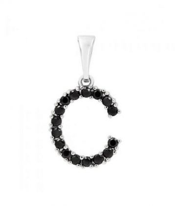 Подвеска "Буква C" чёрные цирконы родиум