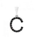 Подвеска "Буква C" чёрные цирконы родиум