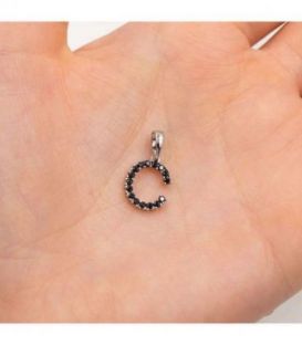 Подвеска "Буква C" чёрные цирконы родиум