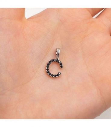 Подвеска "Буква C" чёрные цирконы родиум